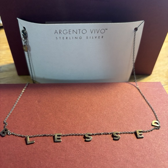 Argento Vivo Jewelry - Argento Vivo Women's Sterling Silver Necklace Spells Out Blessed Charm 925 17.5"